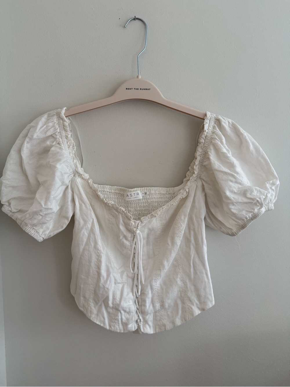 ASTR Cream Puff-Sleeve Square-Neck Tie-Front Crop Top